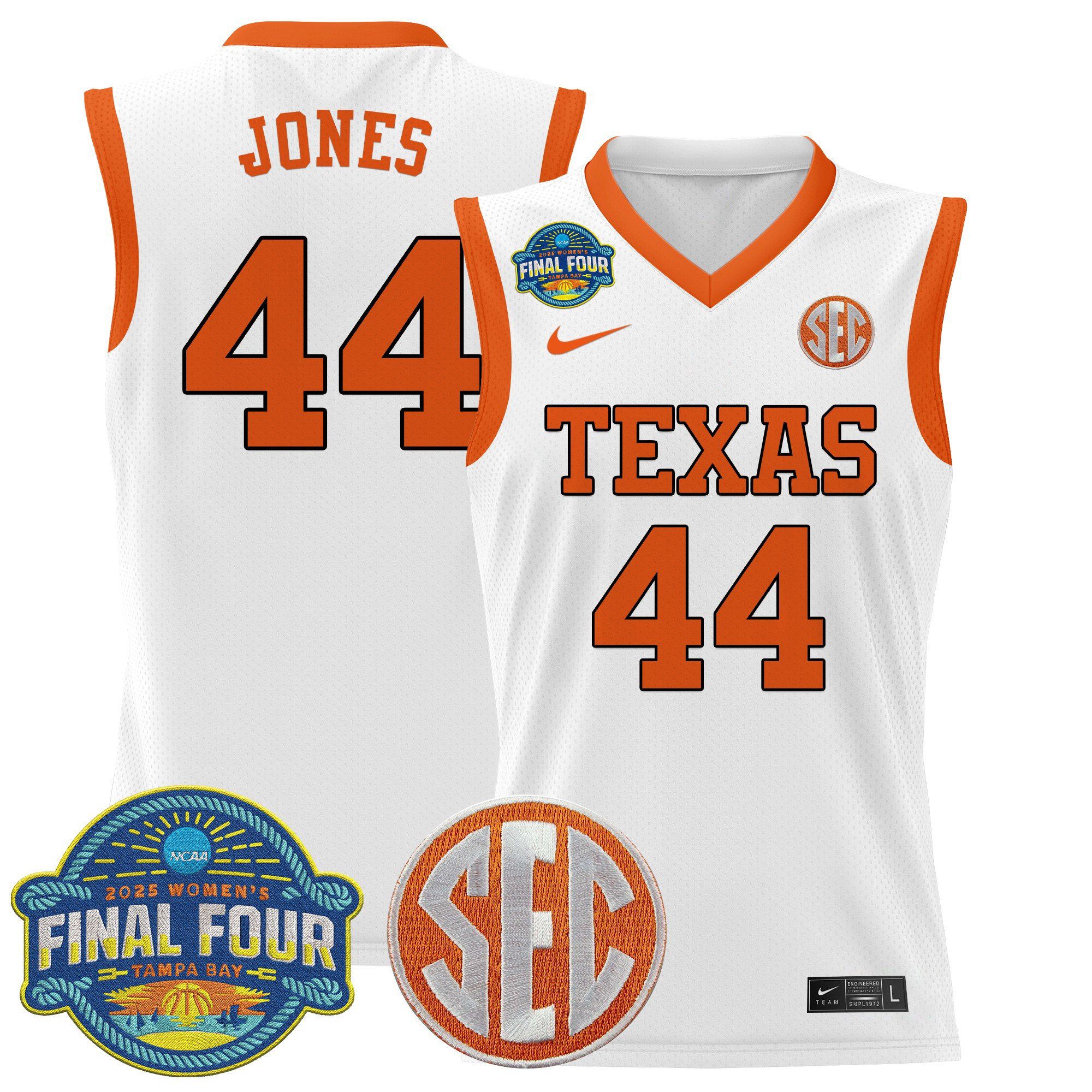 Men Texas Longhorns #44 Jones White Nike 2025 Final Four Patch Lightweight Basketball NCAA Jersey->customized ncaa jersey->Custom Jersey